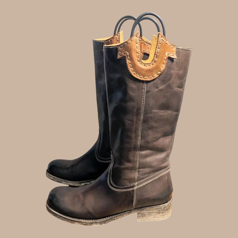 True Religion Women's US 7 Jenny Brown Leather Riding Boots Western Designer
